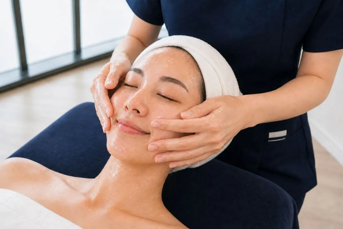 Therapist finishing the face with both hands